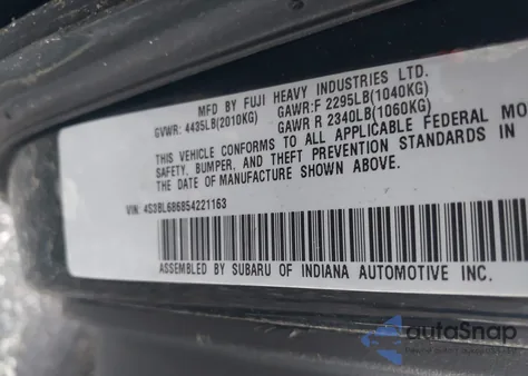 2005 Subaru Legacy 2.5Gt from USA, damaged, VIN 4S3BL686854221163